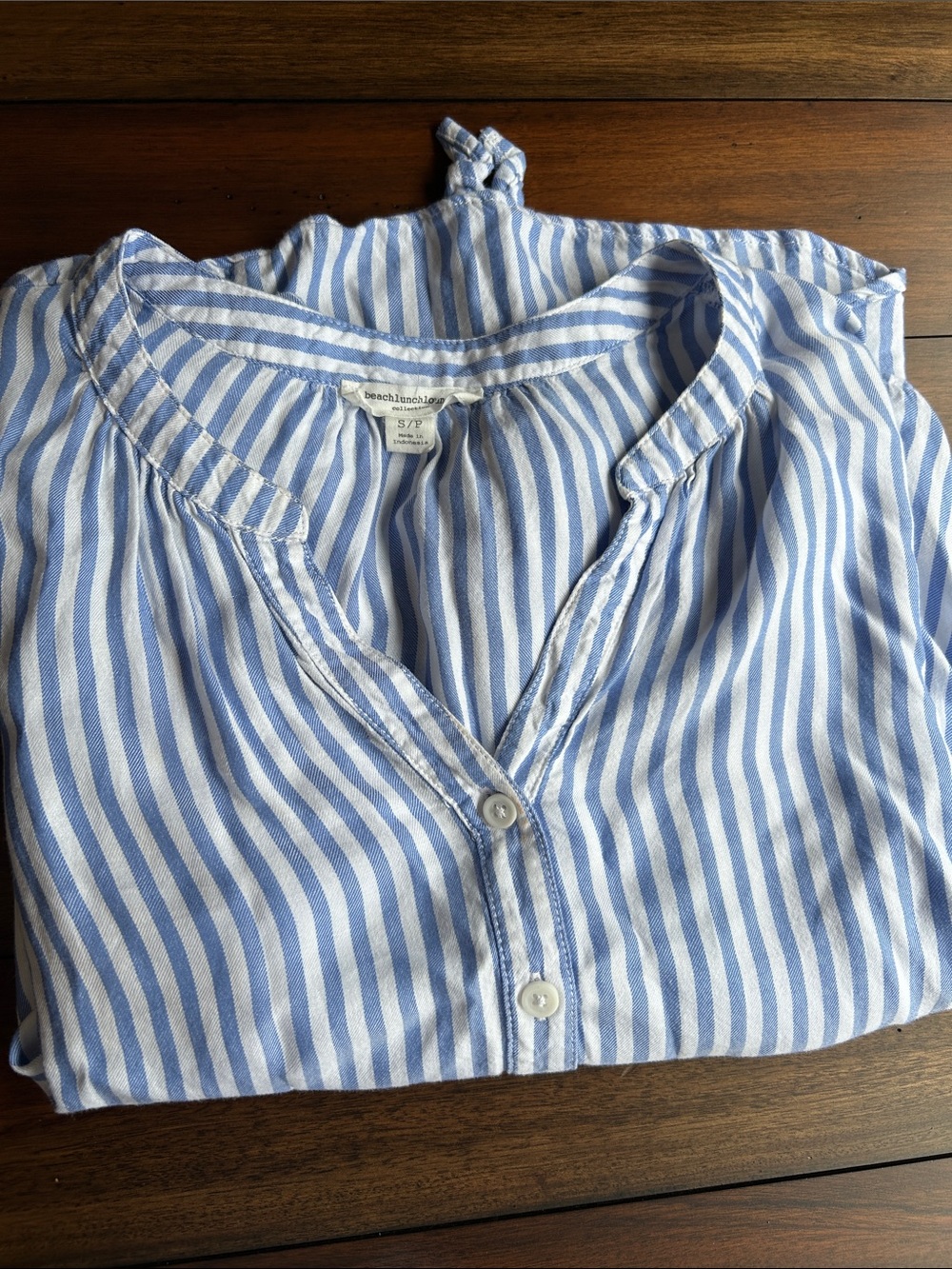 beachlunchlounge Blue and White Striped Button-Down Top